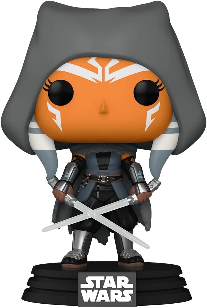 Funko Pop! Star Wars: The Mandalorian - Ahsoka con capucha con doble sable de vinilo Bobblehead, exclusivo de Amazon