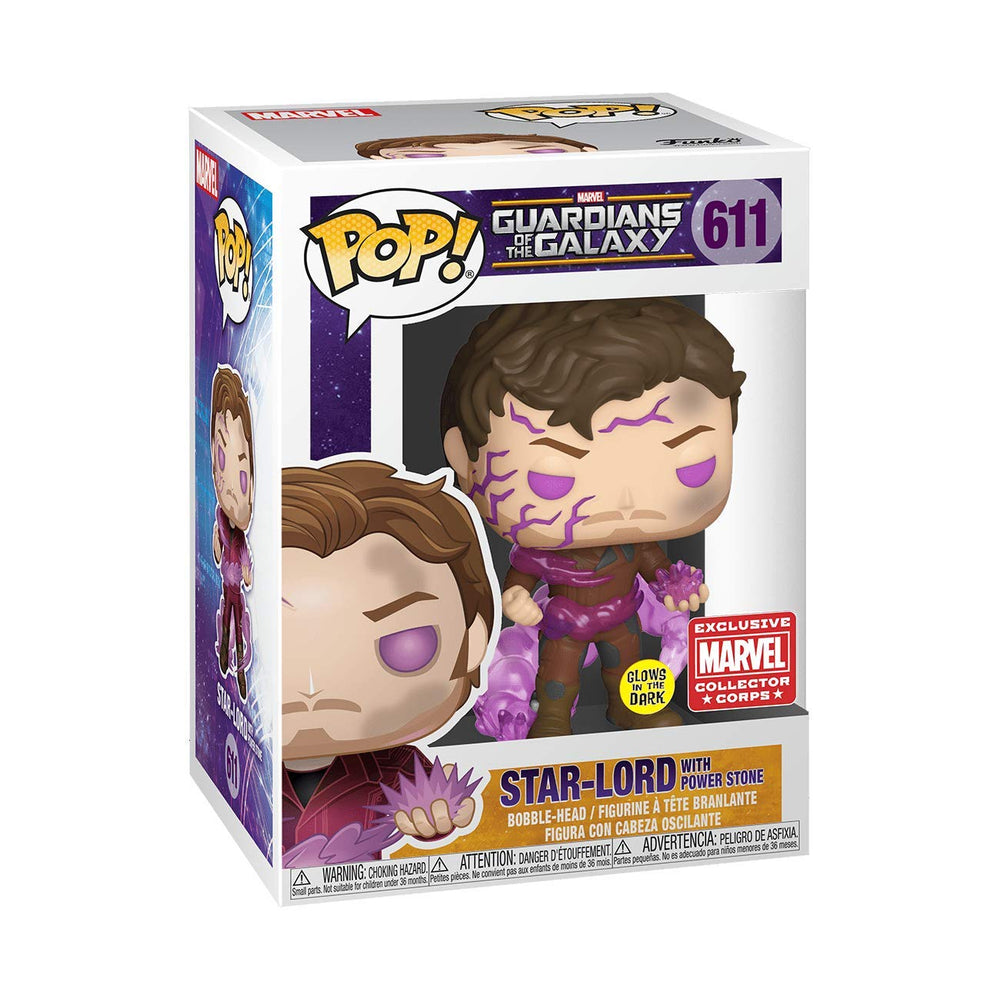 Funko POP Marvel Collector Corps Exclusive Guardians of the Galaxy 611 - Señor de las estrellas que brillan en la oscuridad con piedra de poder