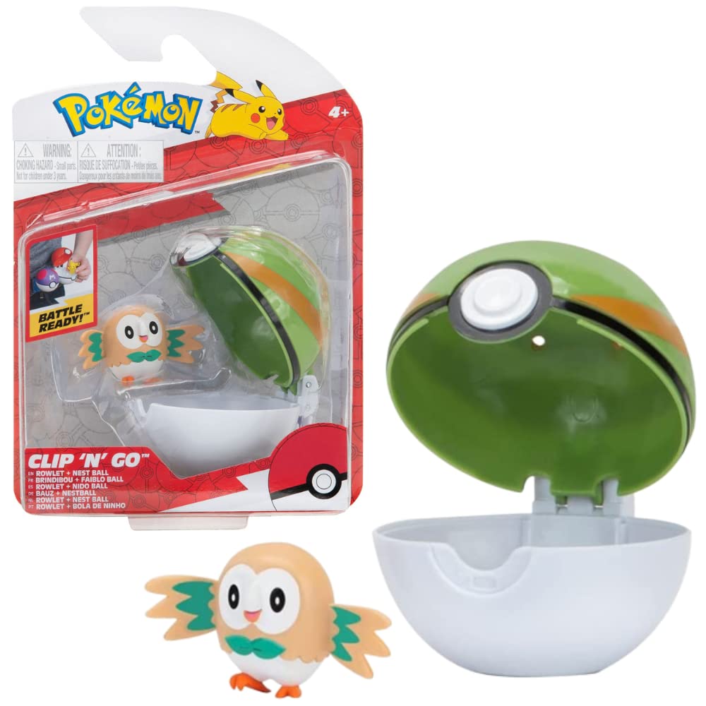 Pokemon Figura de acción Clip N Go Rowlet con bola nido
