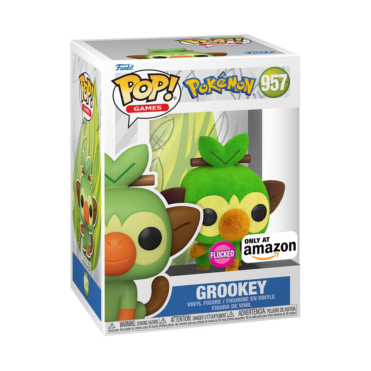 Funko Pop! Juegos: Pokemon - Grookey (flocado), exclusivo de Amazon