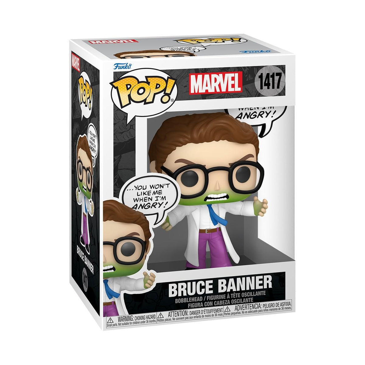 Funko Pop Marvel: Bruce Banner - Hulk - (Dont Make Me Angry) - Marvel Comics - Figura de vinilo coleccionable - Idea de regalo - Producto oficial - Juguetes para niños y adultos - Fans de superhéroes