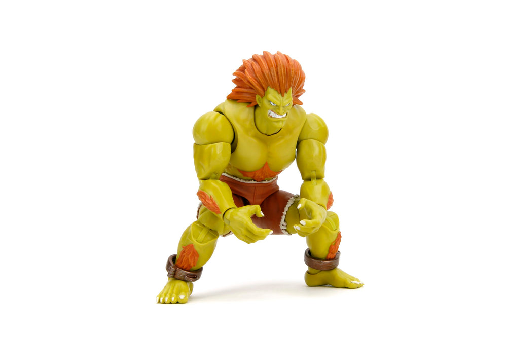 Jada Street Fighter II Blanka - Figura de acción de lujo, escala 1:12, altamente articulada, manos y cabeza intercambiables, accesorio eléctrico de trueno, 7 pulgadas de alto, coleccionable de