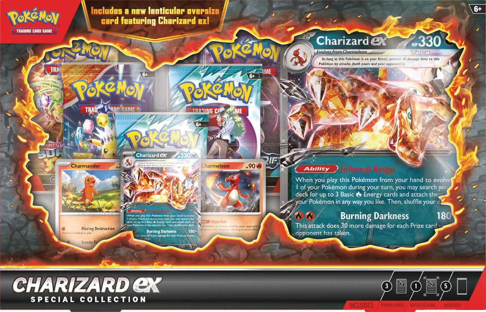 Pokemon TCG: Colección especial Charizard ex - 5 paquetes, promociones