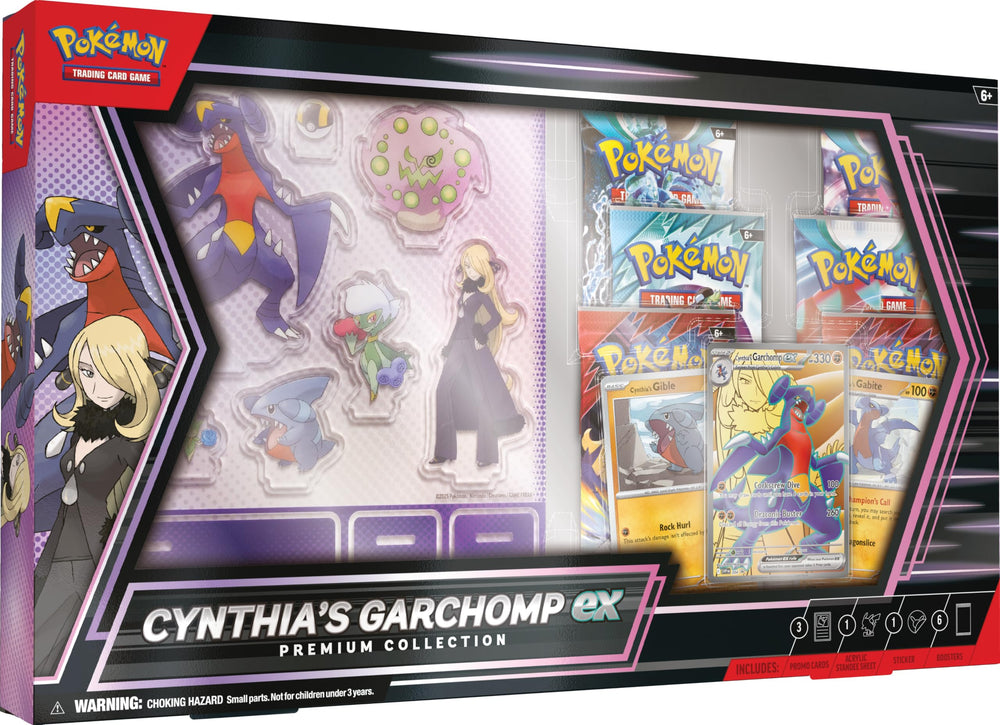 Pokemon TCG: Colección premium de Cynthia’s Garchomp ex - 6 paquetes, pegatinas, promociones