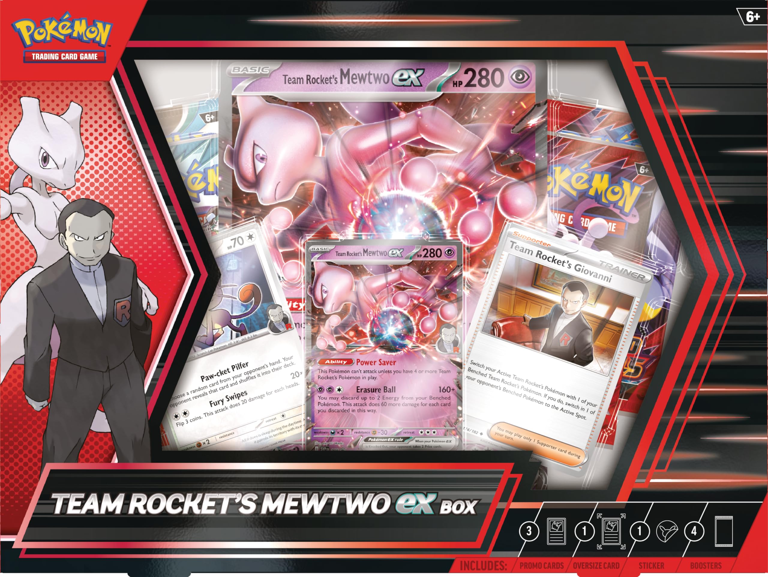 Pokemon TCG: Caja de Mewtwo ex del Team Rocket - 4 Paquetes, Promos