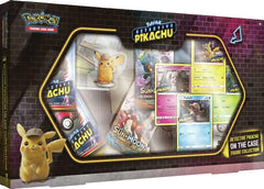 Pokémon TCG: Detective Pikachu ON The CASE Box + 4 tarjetas promocionales de aluminio + 5 paquetes de refuerzo + figura de detective Pikachu