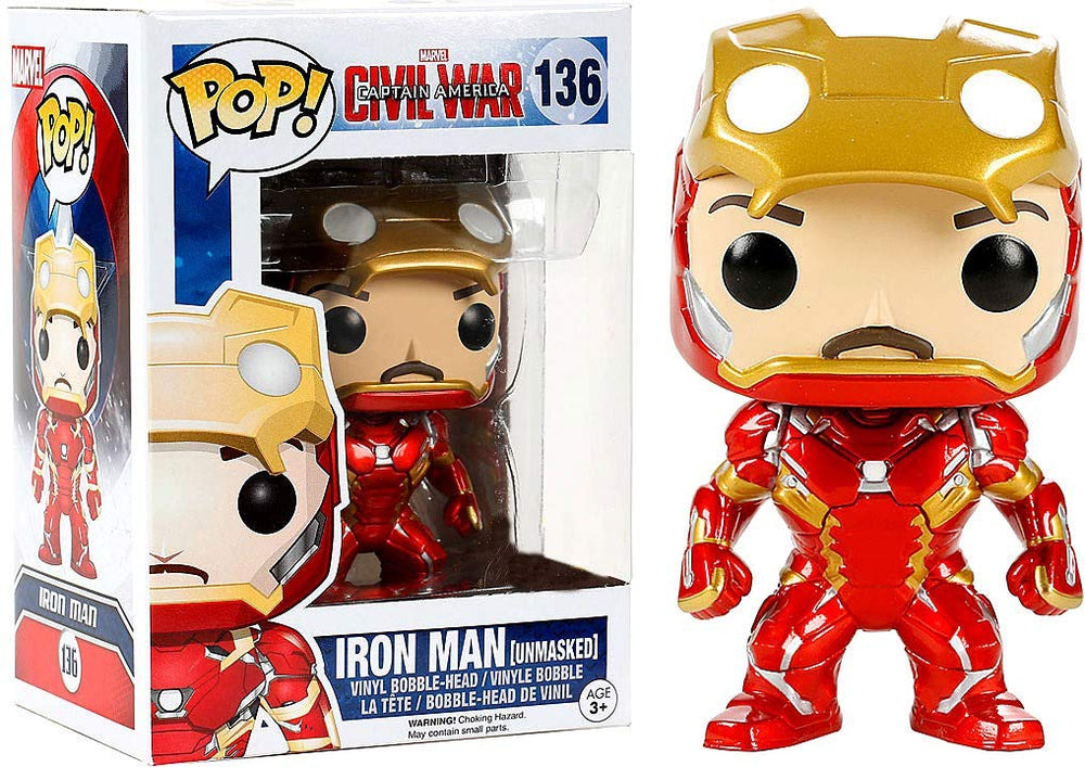 Funko POP! FK7225 - Figura de vinilo desenmascarado de Marvel Captain America 3 Civil War Iron Man de edición limitada de 3.94 pulgadas