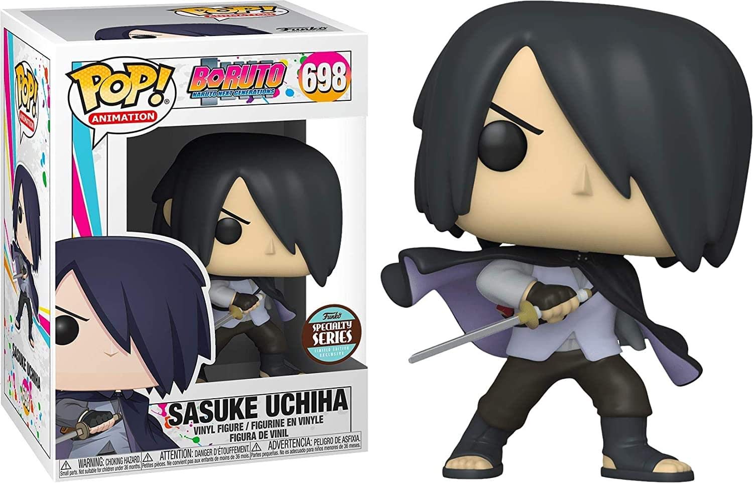 Funko Boruto Naruto Next Generations Pop! Figura de vinilo de la serie especial exclusiva de Sasuke Uchiha [con capa, 1 brazo]