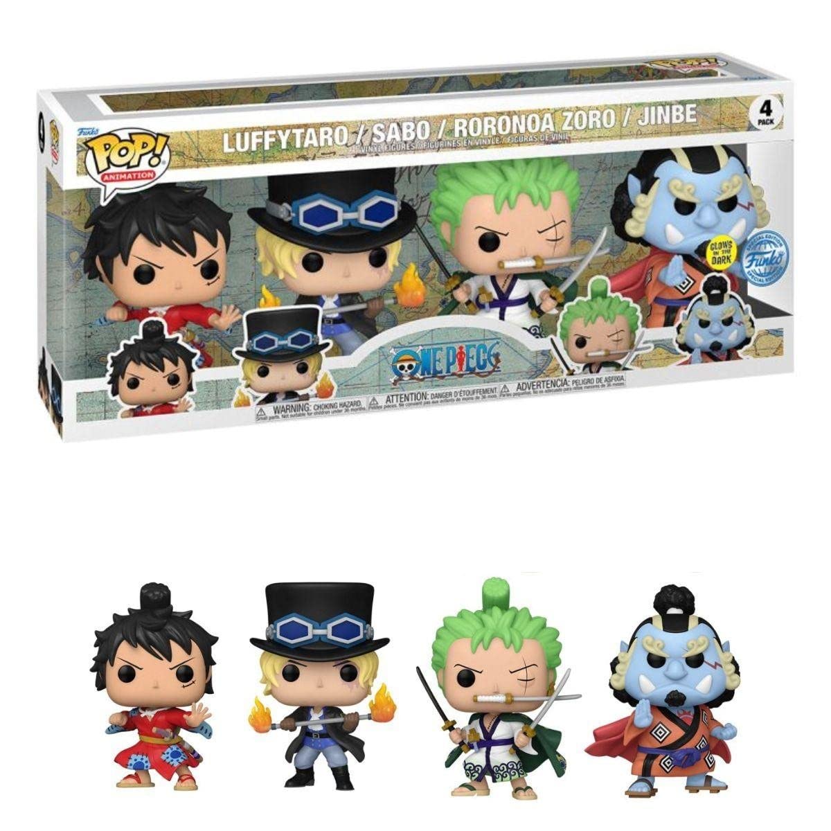 Funko Pop! Animation: One Piece - Monkey D. Luffy - Paquete de 4 - Brillan en la oscuridad - Figura de vinilo coleccionable - Idea de regalo - Producto oficial - Juguetes para niños y adultos - Fans del anime