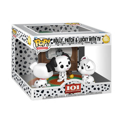 Funko Pop! Moments: Disney - 101 Dálmatas - Rolly, Patch &amp Lucky con TV - Figura de vinilo coleccionable - Idea de regalo - Producto oficial - Juguetes para niños y adultos - Fans de Disney - Figura para coleccionistas